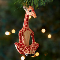 Painted Wood Yoga Giraffe Christmas Ornament