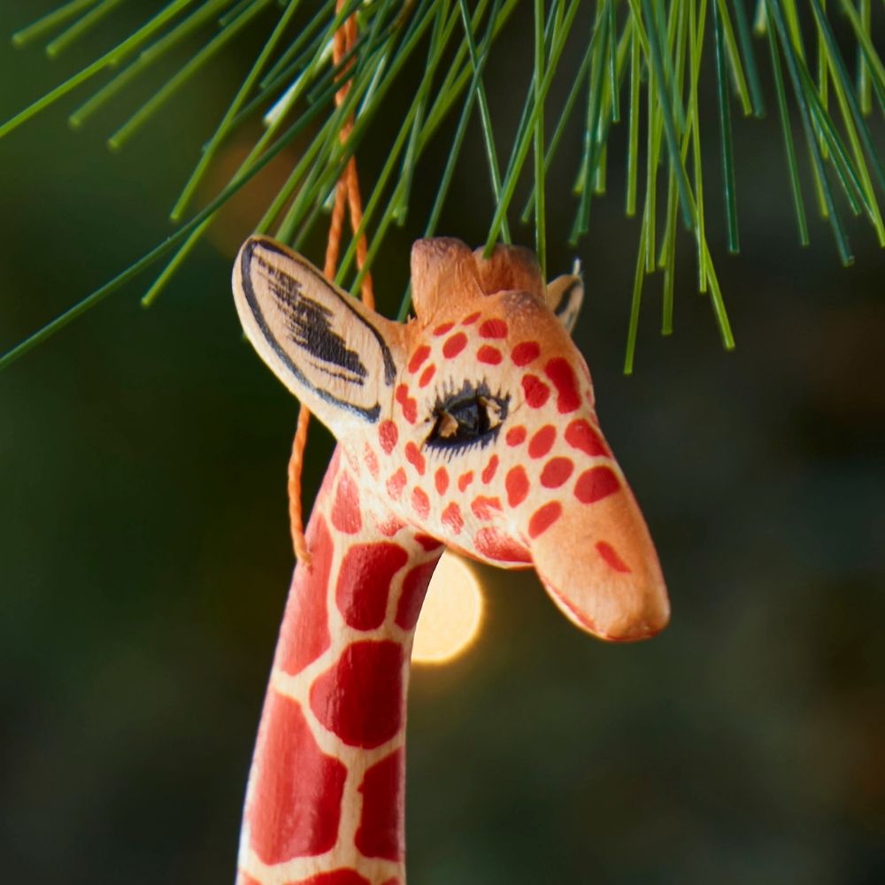 Painted Wood Yoga Giraffe Christmas Ornament