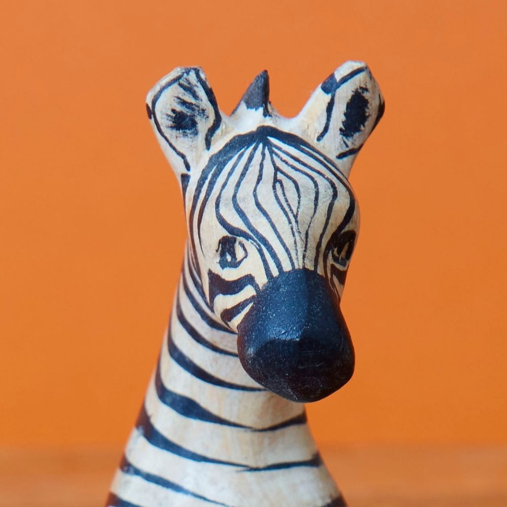 Painted Wood Sitting Zebra Sculpture