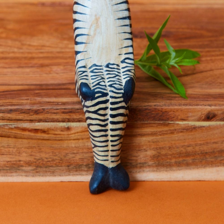 Painted Wood Sitting Zebra Sculpture