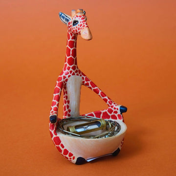 Painted Wood Giraffe Jewelry Ring Dish
