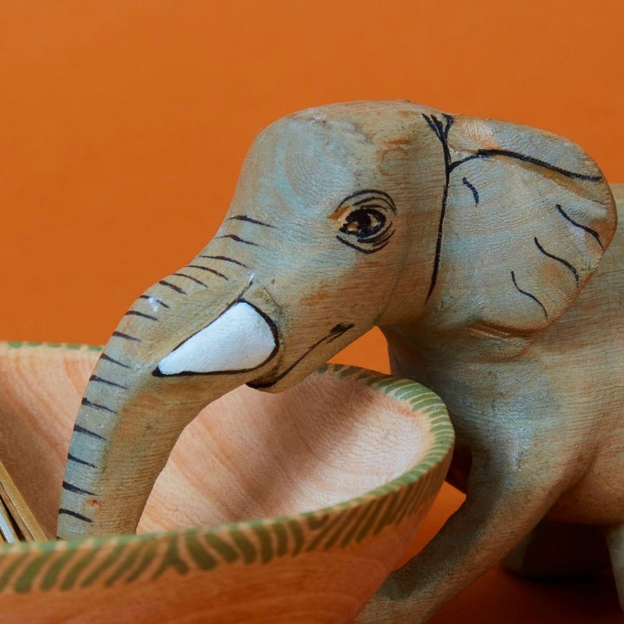 Painted Wood Elephant Jewelry Ring Dish