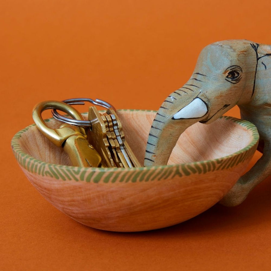 Painted Wood Elephant Jewelry Ring Dish