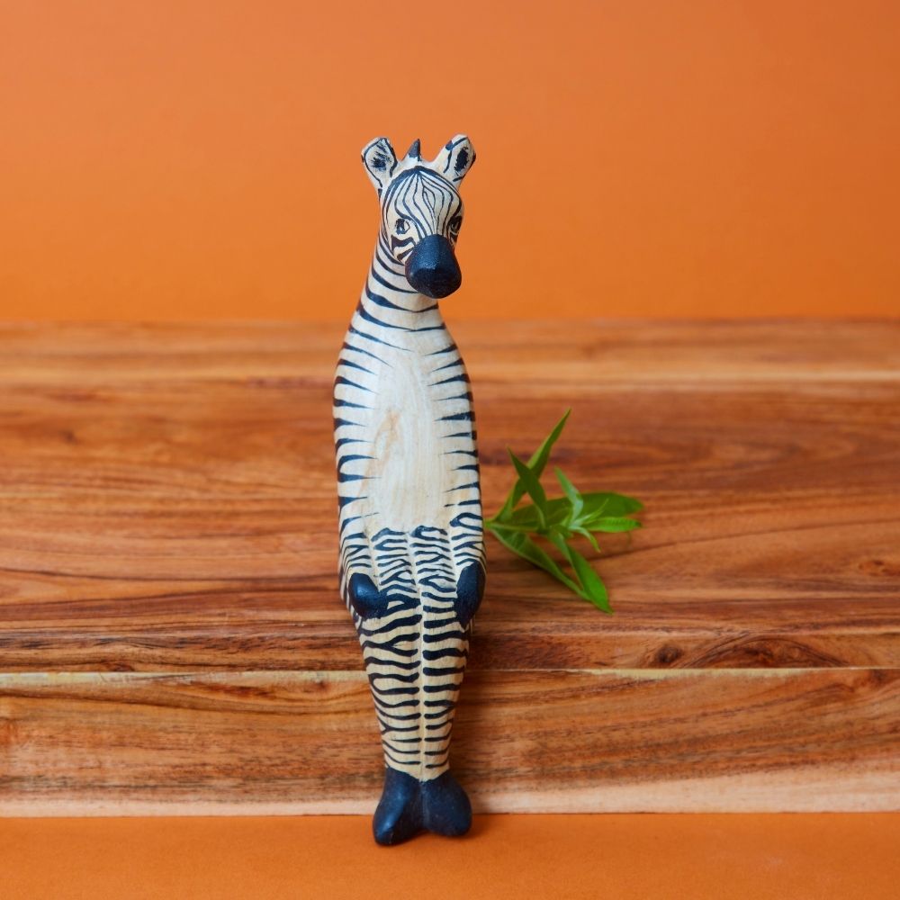 Painted Wood Giraffe Alligator Zebra Antelope Sitting Sculpture Set
