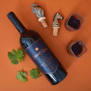 Painted Wood Zebra Wine Bottle Topper Set