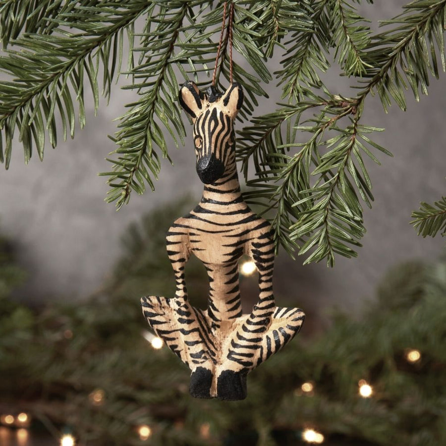Painted Wood Yoga Zebra Christmas Ornament