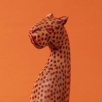 Painted Wood Cheetah Sitting Sculpture