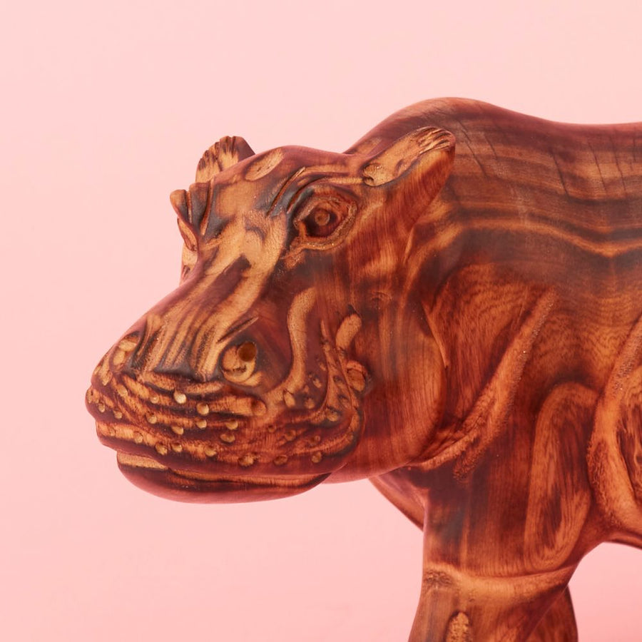 Seared Wood Large Hippo Sculpture