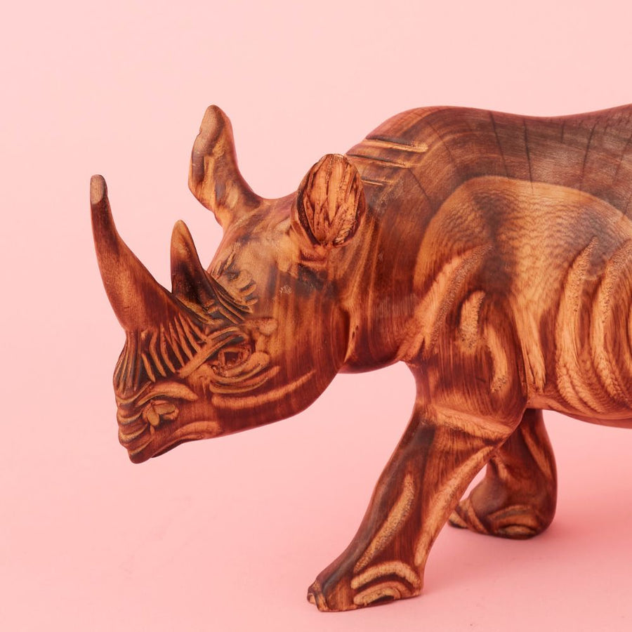 Seared Wood Large Rhino Sculpture