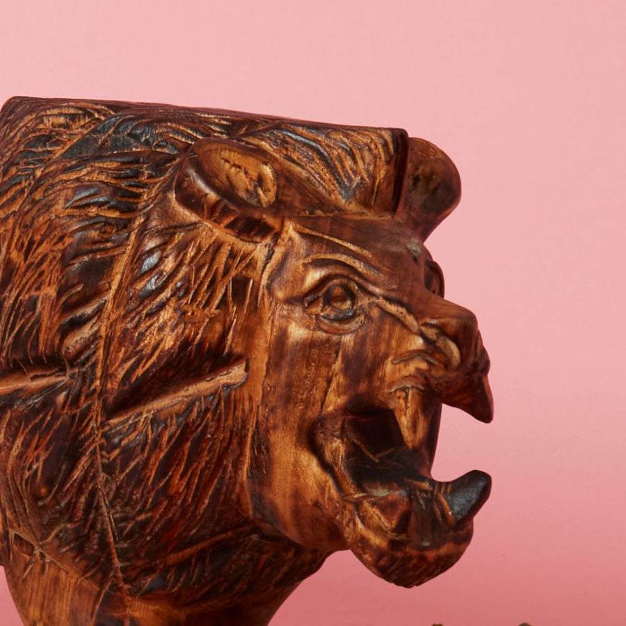 Seared Wood Large Lion Sculpture