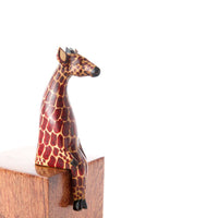 Painted Wood Mommy Baby Giraffe Sitting Sculpture Set of 2