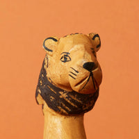 Painted Wood Lion Sitting Sculpture