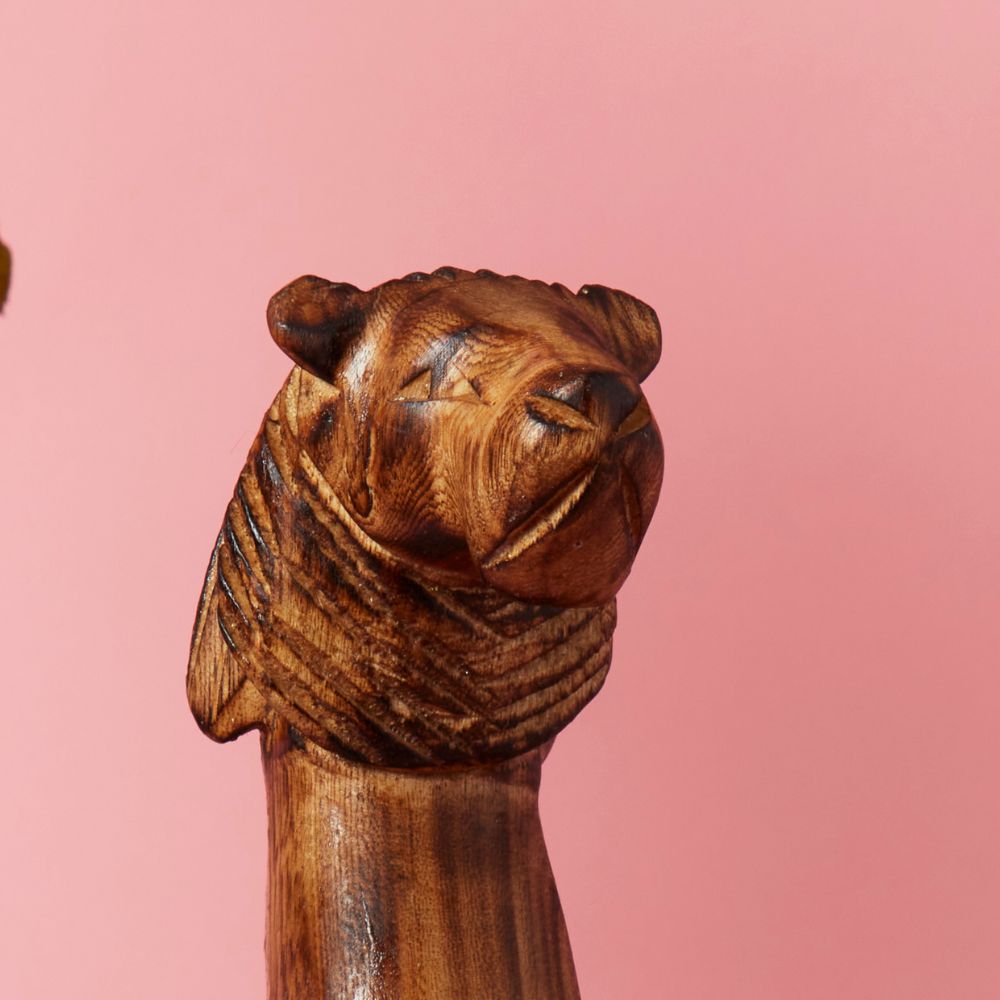 Seared Wood Lion Sitting Sculpture