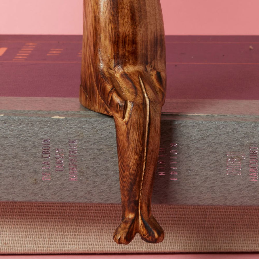 Seared Wood Lion Sitting Sculpture