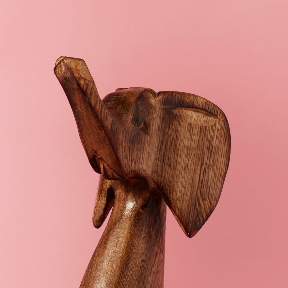 Seared Wood Elephant Sitting Sculpture