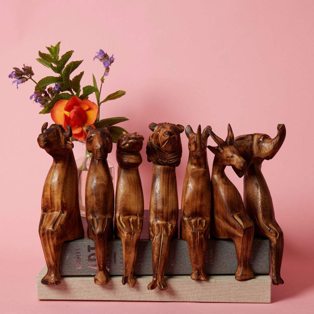 Seared Wood Safari Sitting Sculptures Set of 6