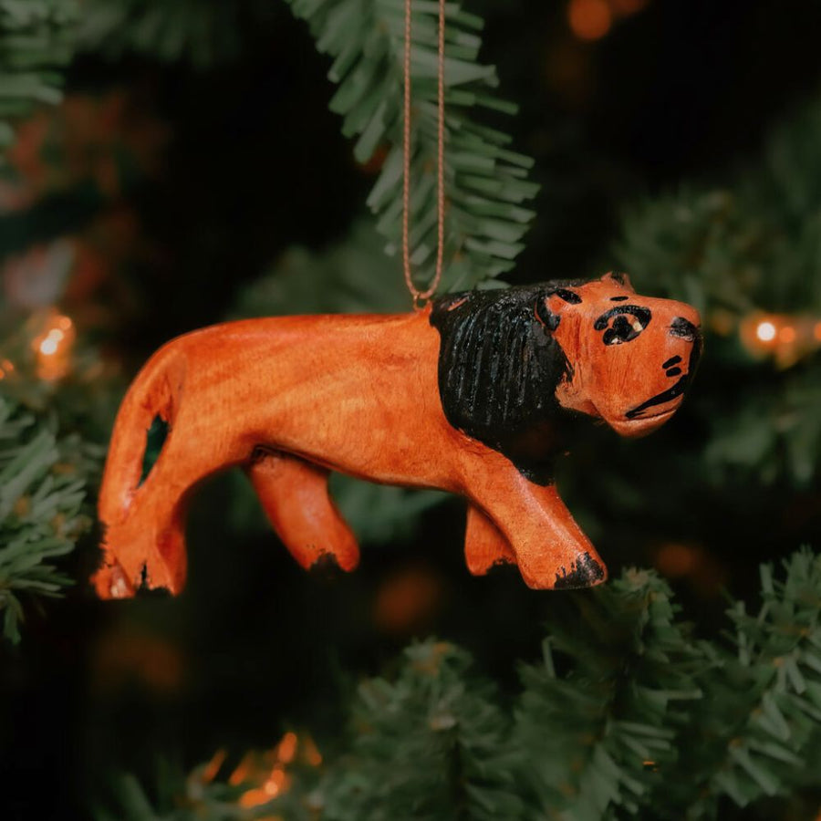 Painted Wood Lion Christmas Ornament