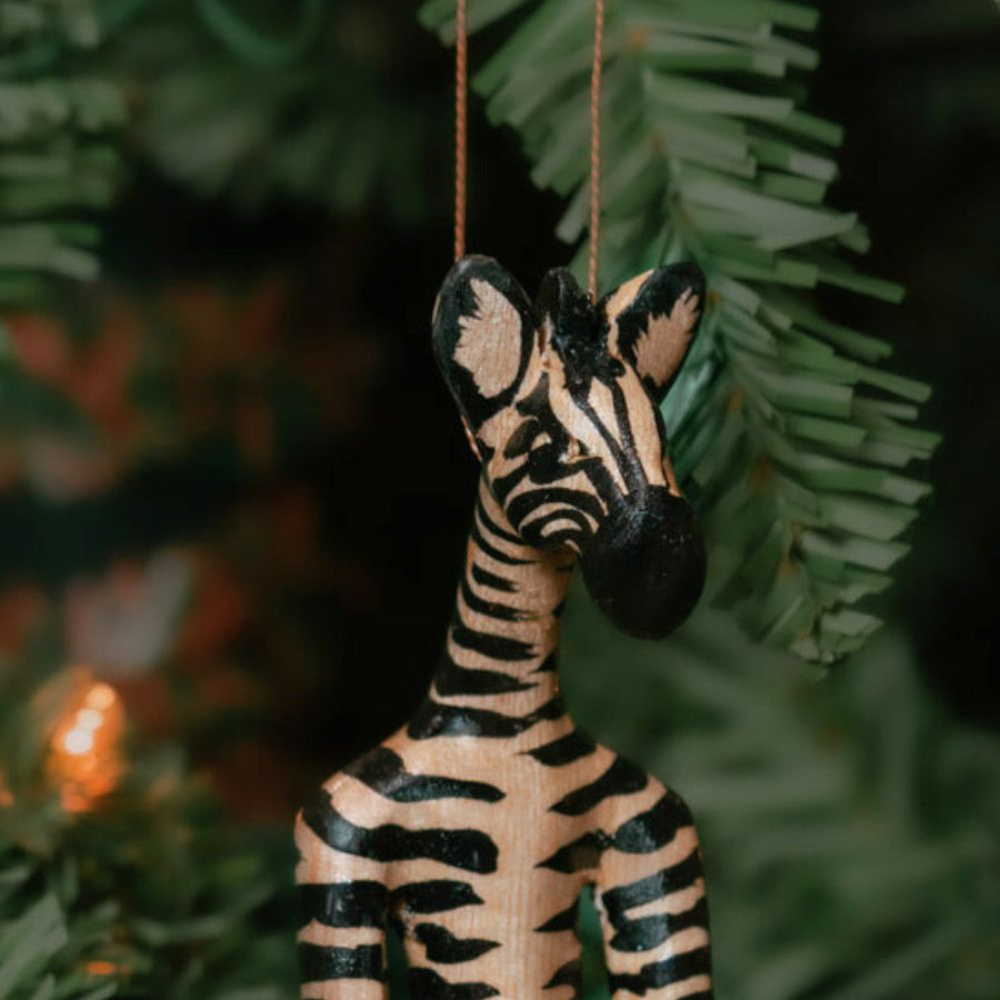 Painted Wood Yoga Fitness Pals Giraffe Zebra Ornament Set