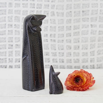 Kisii Stone Black Cat Mouse Figurine Set
