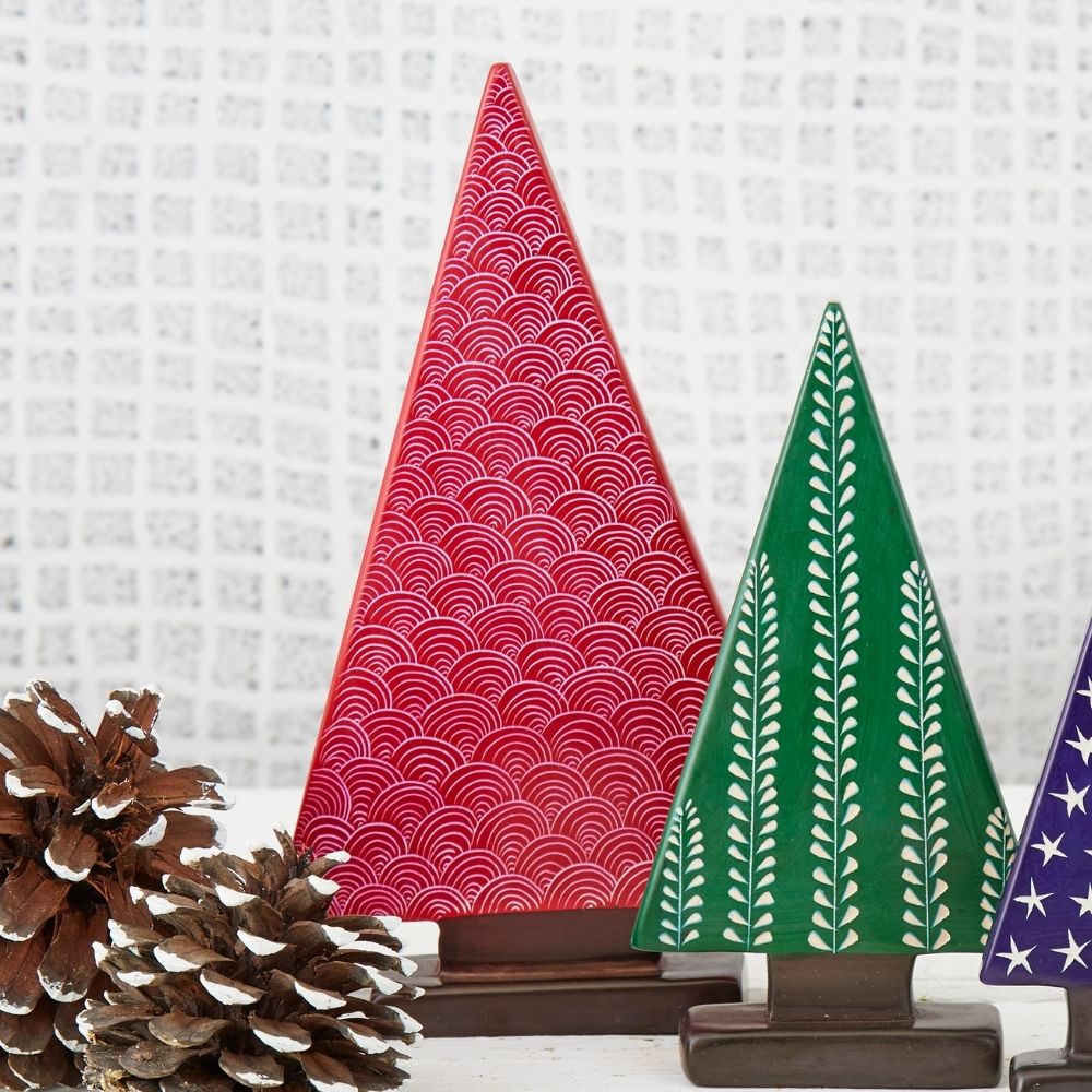 Kisii Stone Colorful Patterns Holiday Trees Set