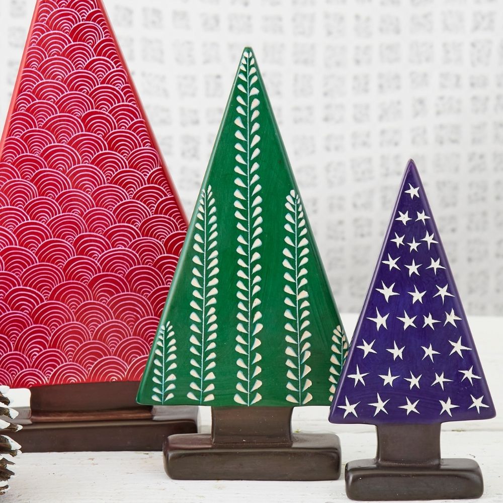 Kisii Stone Colorful Patterns Holiday Trees Set
