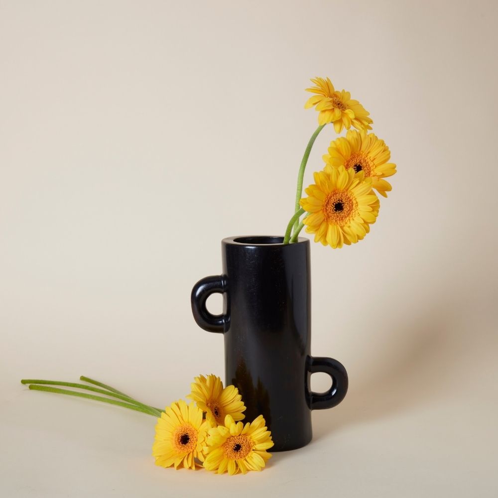 Kisii Stone Tall Black Cylinder Vase Succulent Pot