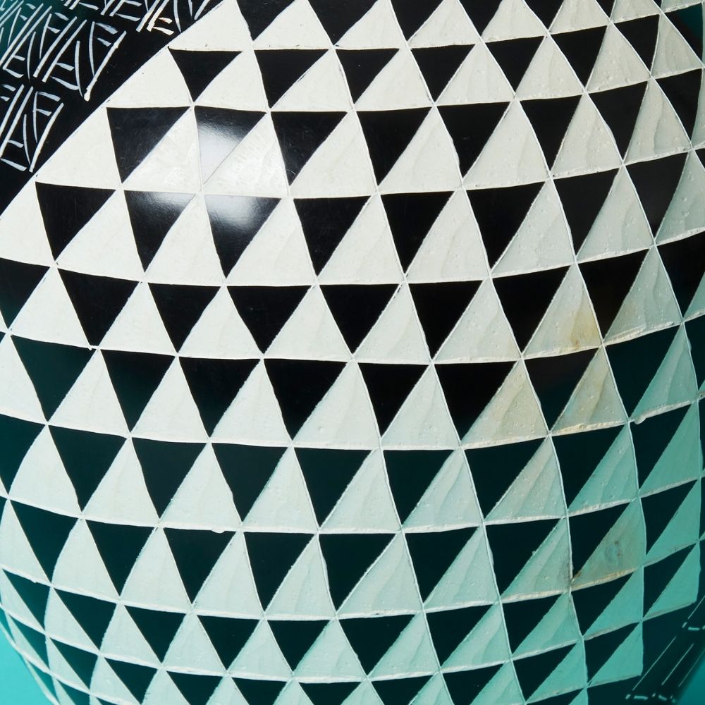 Large Kisii Stone Black White Geometric Succulent Pot