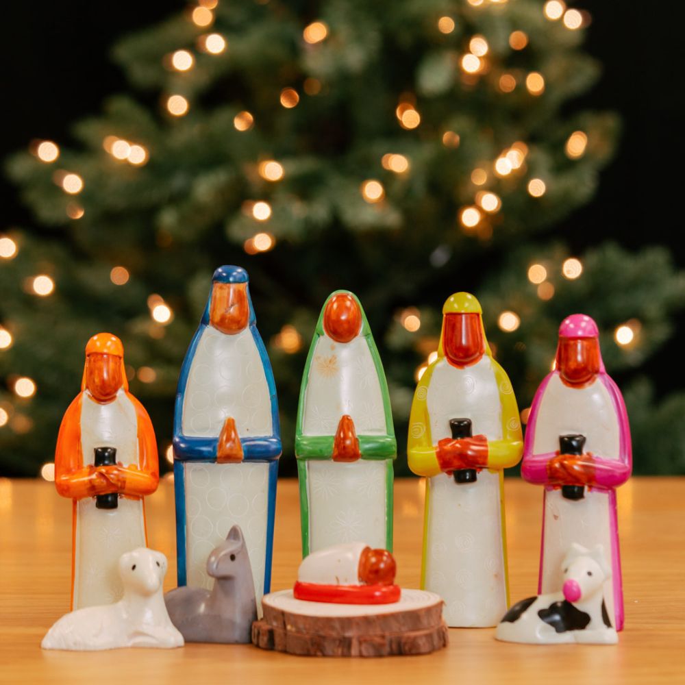 Kisii Stone Colorful Patterns Nativity Set of 9
