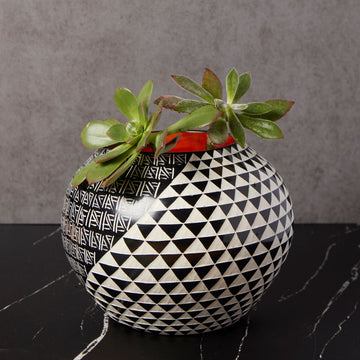 Kisii Soapstone Small Geometric Etched Succulent Pot