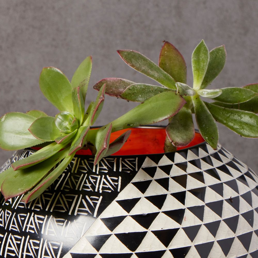 Kisii Soapstone Small Geometric Etched Succulent Pot