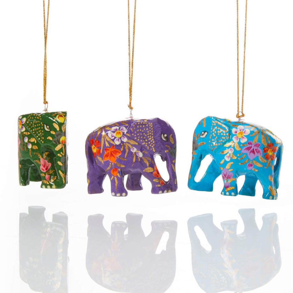 Floral Elephant Ornament Set of 3