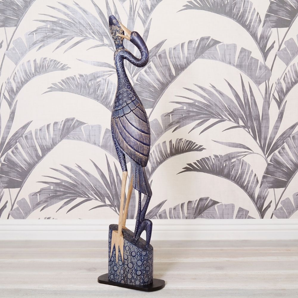 Tall Batik Heron Eating Statue
