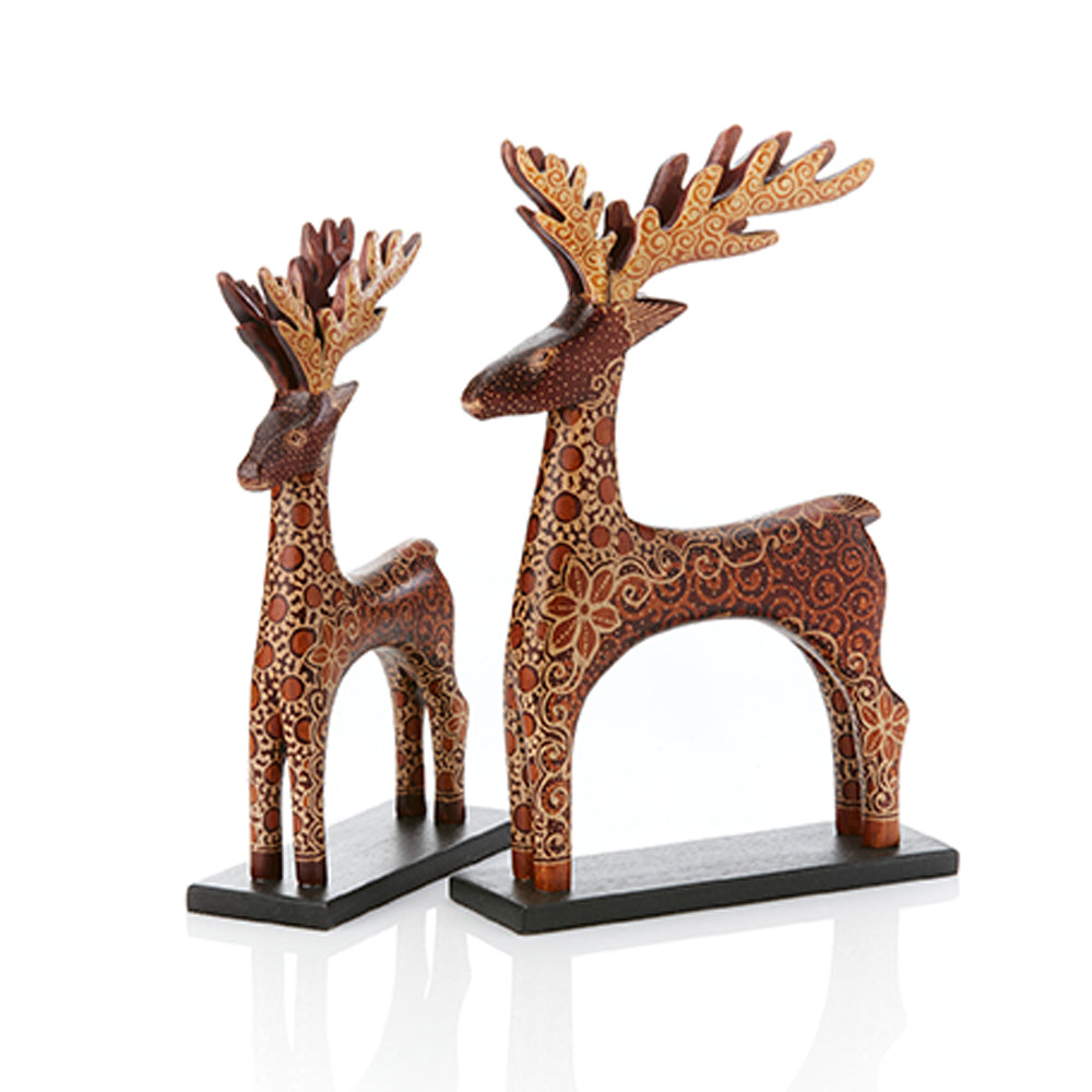 Batik Wood Tabletop Holiday Reindeers Set