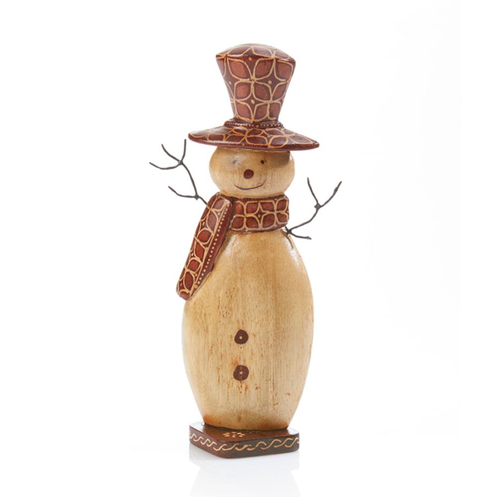 Batik Wood Holiday Snowman Figurine