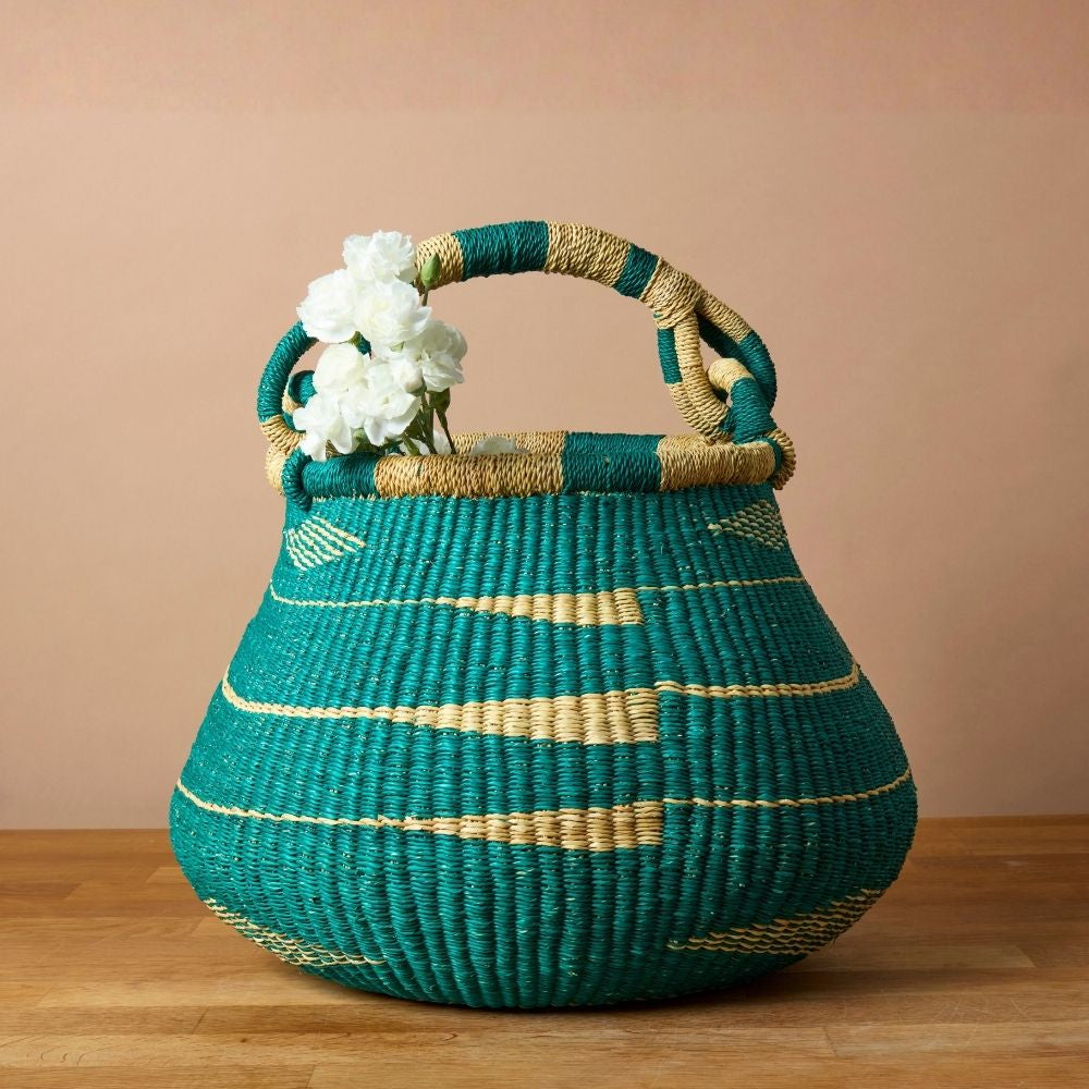 Teal Bohemian Bolga Pot Basket