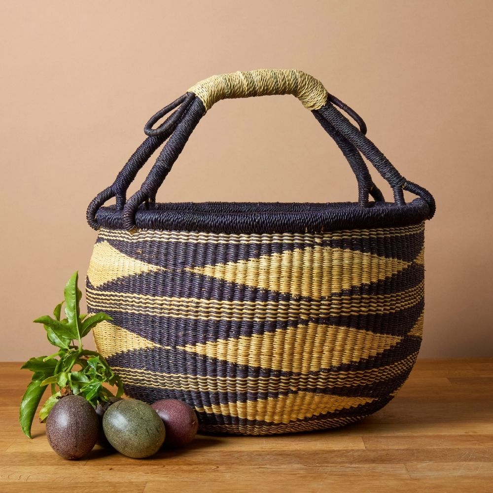 Round African Bolga Basket in Boho Patterns