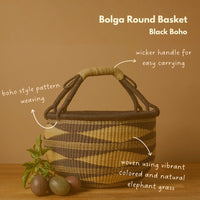 Round African Bolga Basket in Boho Patterns