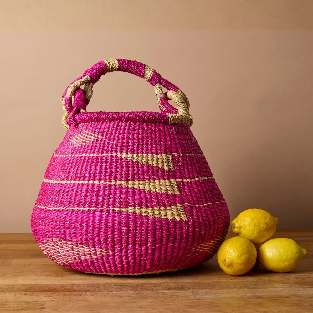 Pink Bohemian Bolga Pot Basket