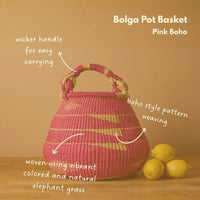 Pink Bohemian Bolga Pot Basket