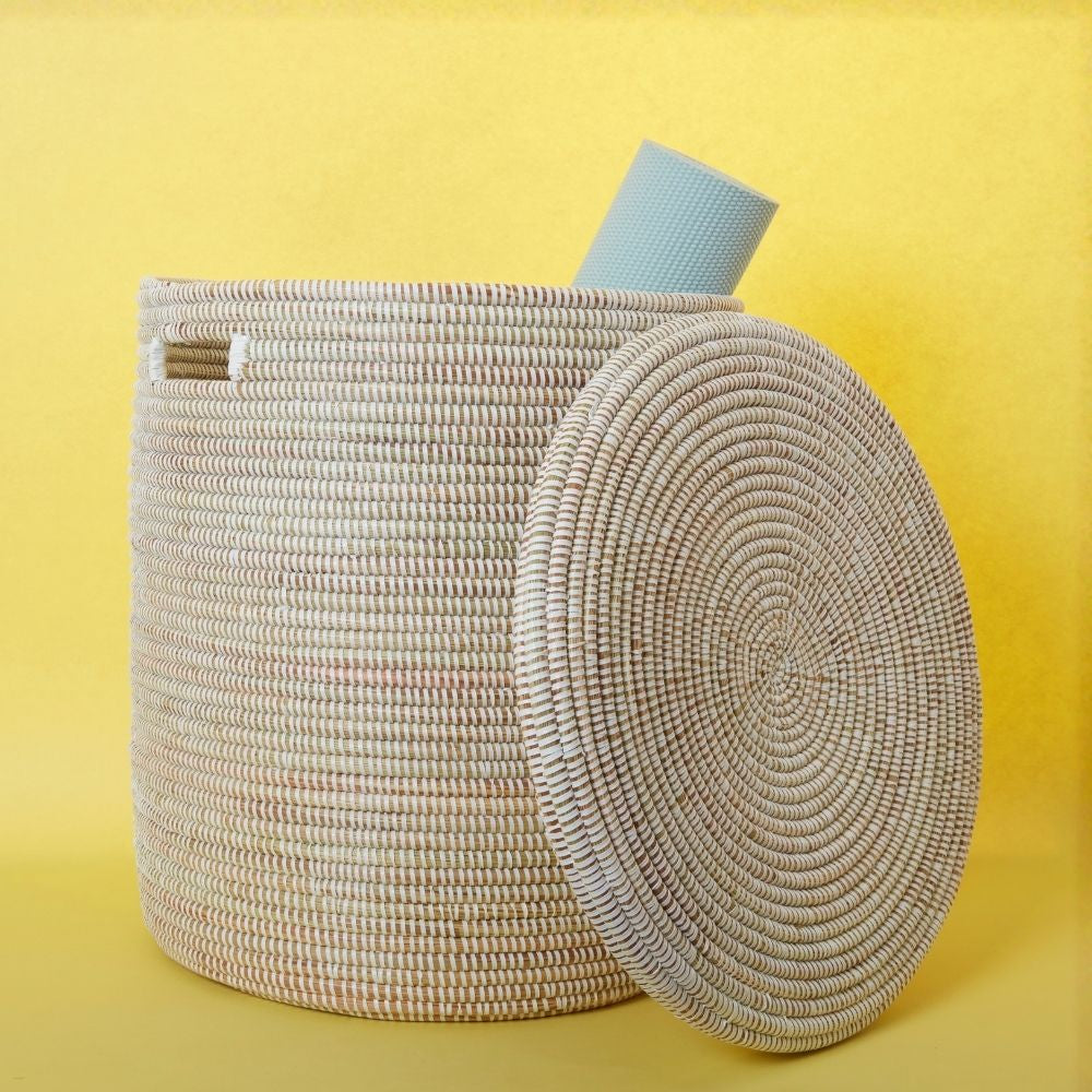 Large White Wicker Basket with Lid