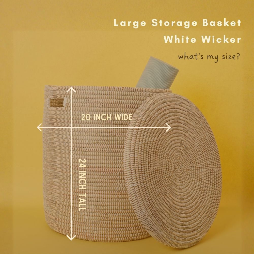 Large White Wicker Basket with Lid