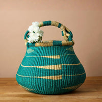 Bolga Pot Basket, Boho Style, 16 Inch Wide