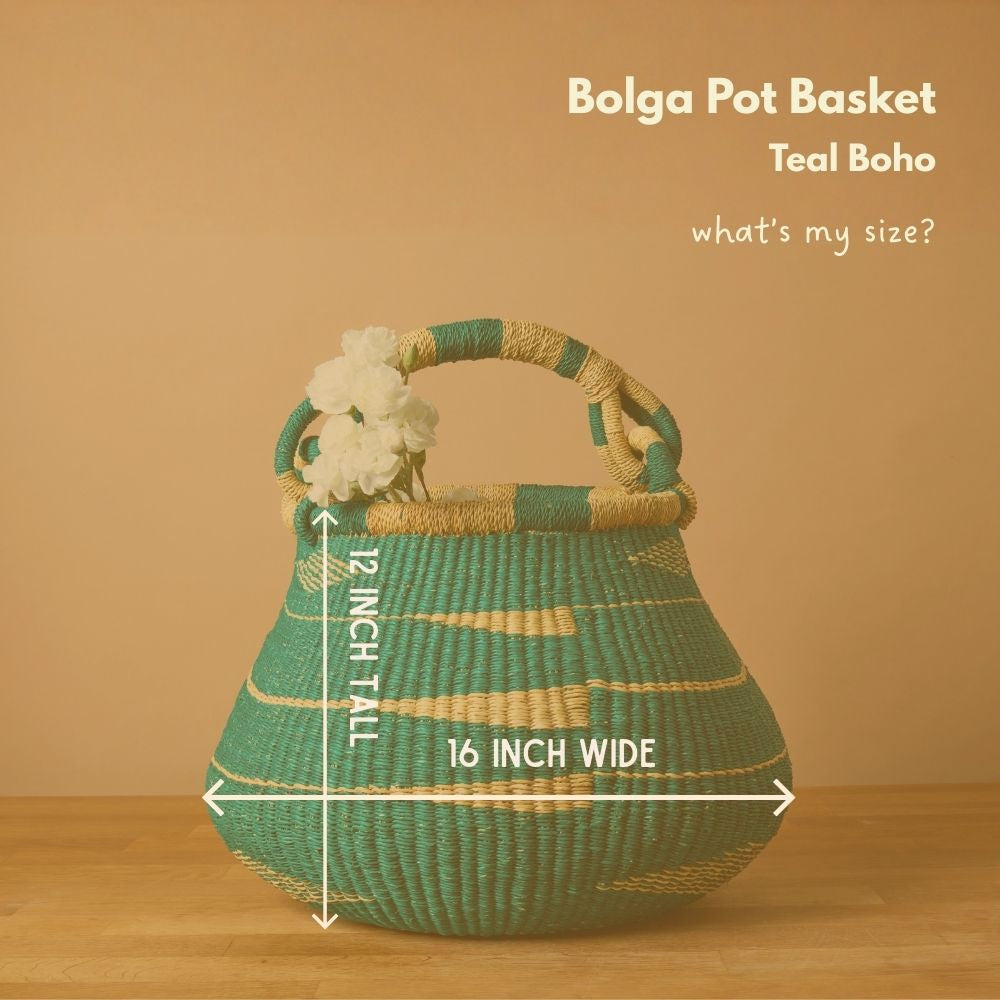 Bolga Pot Basket, Boho Style, 16 Inch Wide