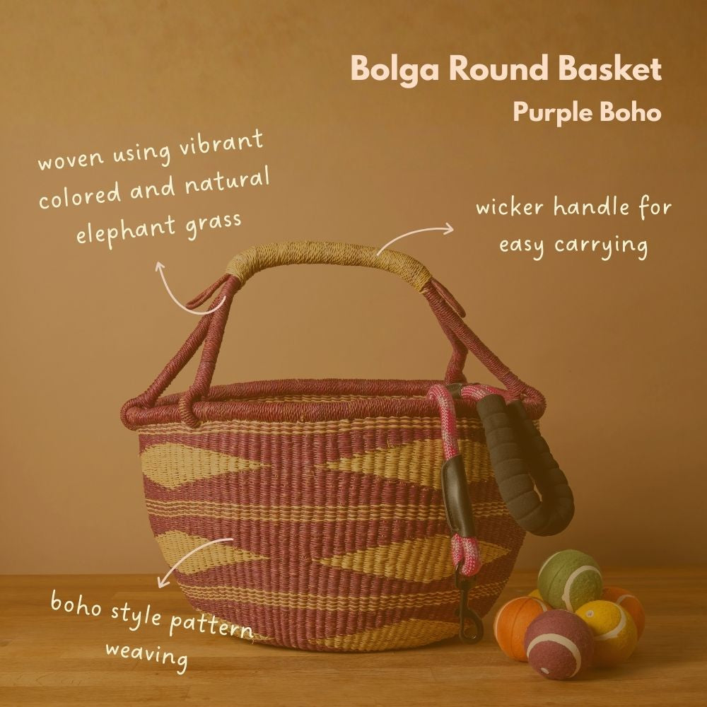 Round African Bolga Basket in Boho Patterns