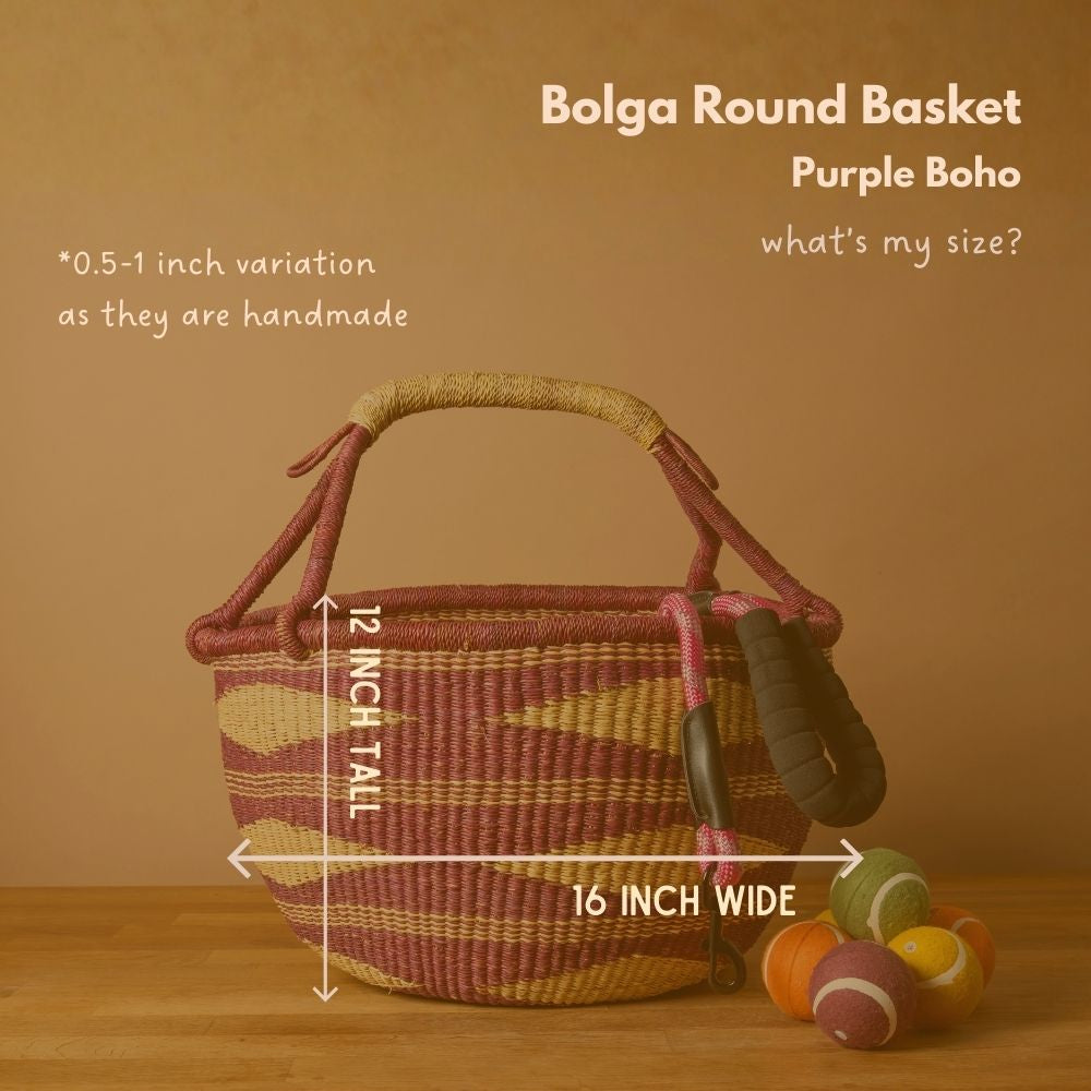 Round African Bolga Basket in Boho Patterns