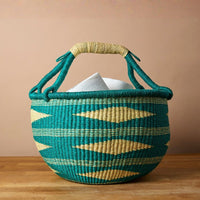 Round African Bolga Basket in Boho Patterns