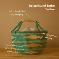 Round African Bolga Basket in Boho Patterns
