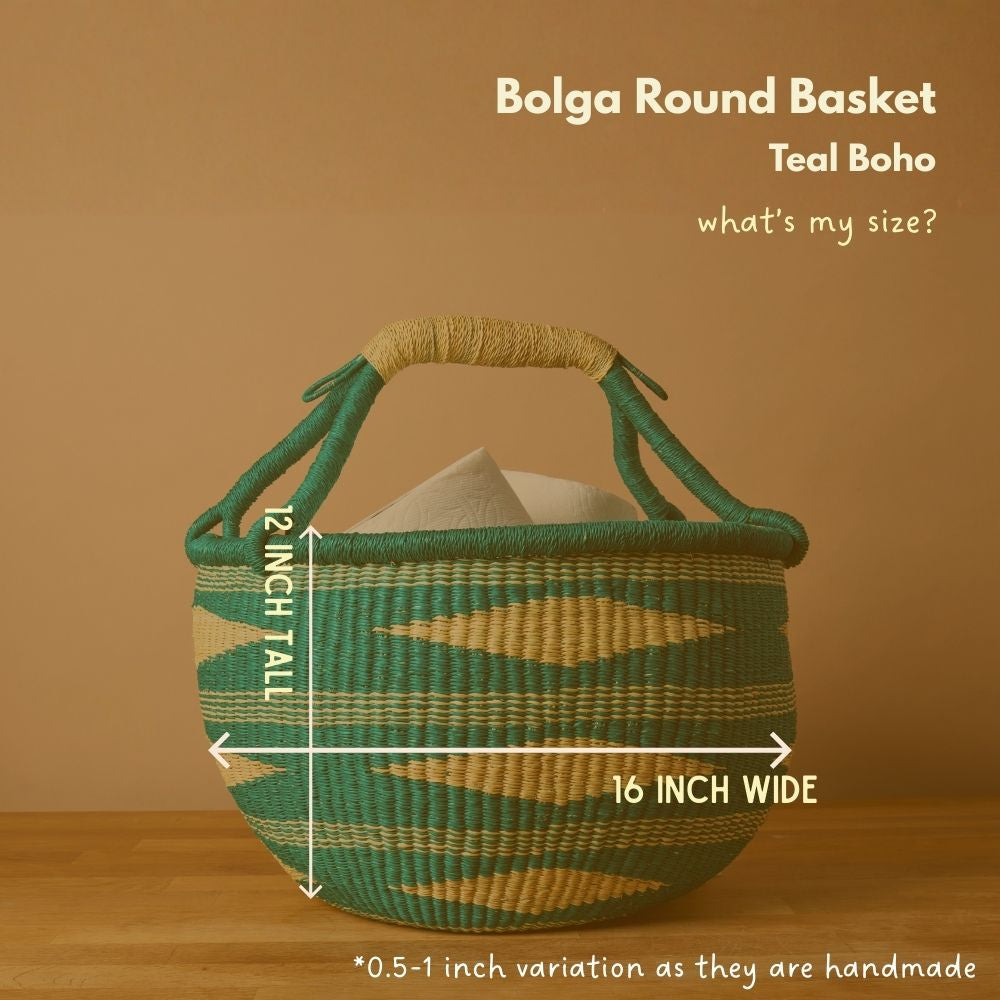 Round African Bolga Basket in Boho Patterns