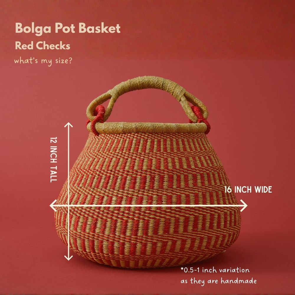 African Wicker Basket, Checkered, 16 Inch Wide