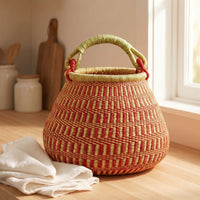 African Wicker Basket, Checkered, 16 Inch Wide